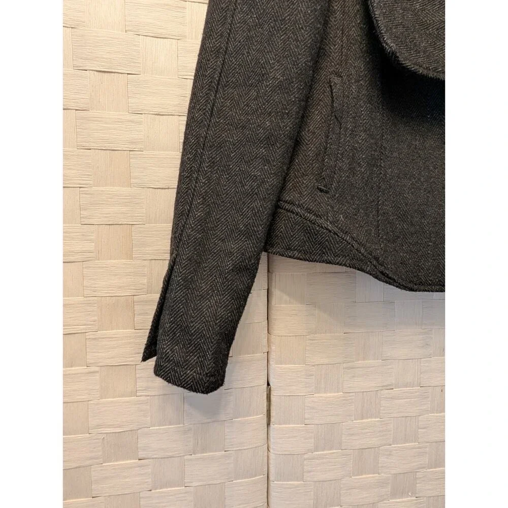 Free People Charcoal Herringbone Wool Blend Puff‎ Shoulder Blazer Jacket Gray